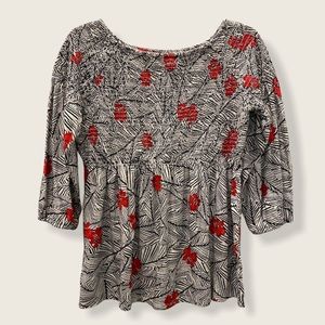 J. Jill Smocked Floral Palm Print Peasant Blouse Size Small Petite